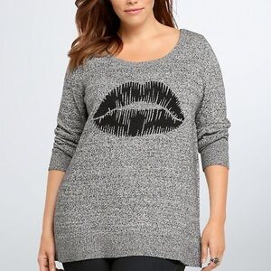 Torrid Gray Lip Print Sweater